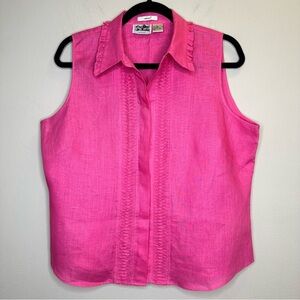 NWOT Edward Women 100% Irish Linen Short Sleeve Collard Buton Down Pink Shirt XL